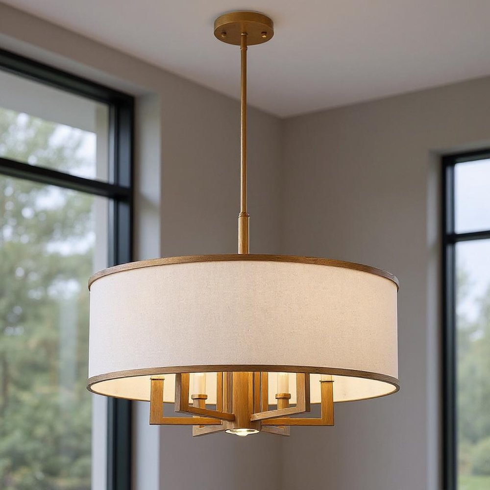 Antiqued Gold Seven Light Metal Dimmable Chandelier With Shades