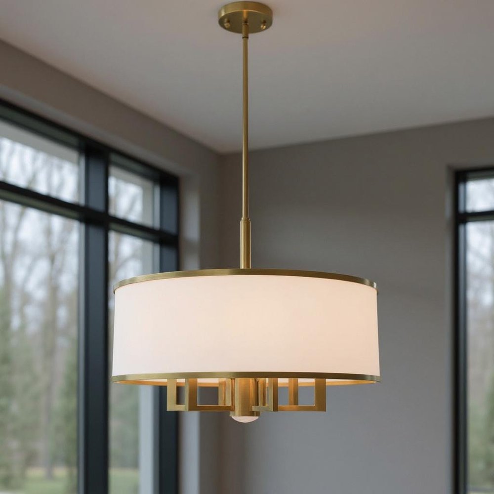 Antiqued Brass Seven Light Metal Dimmable Chandelier With Shades