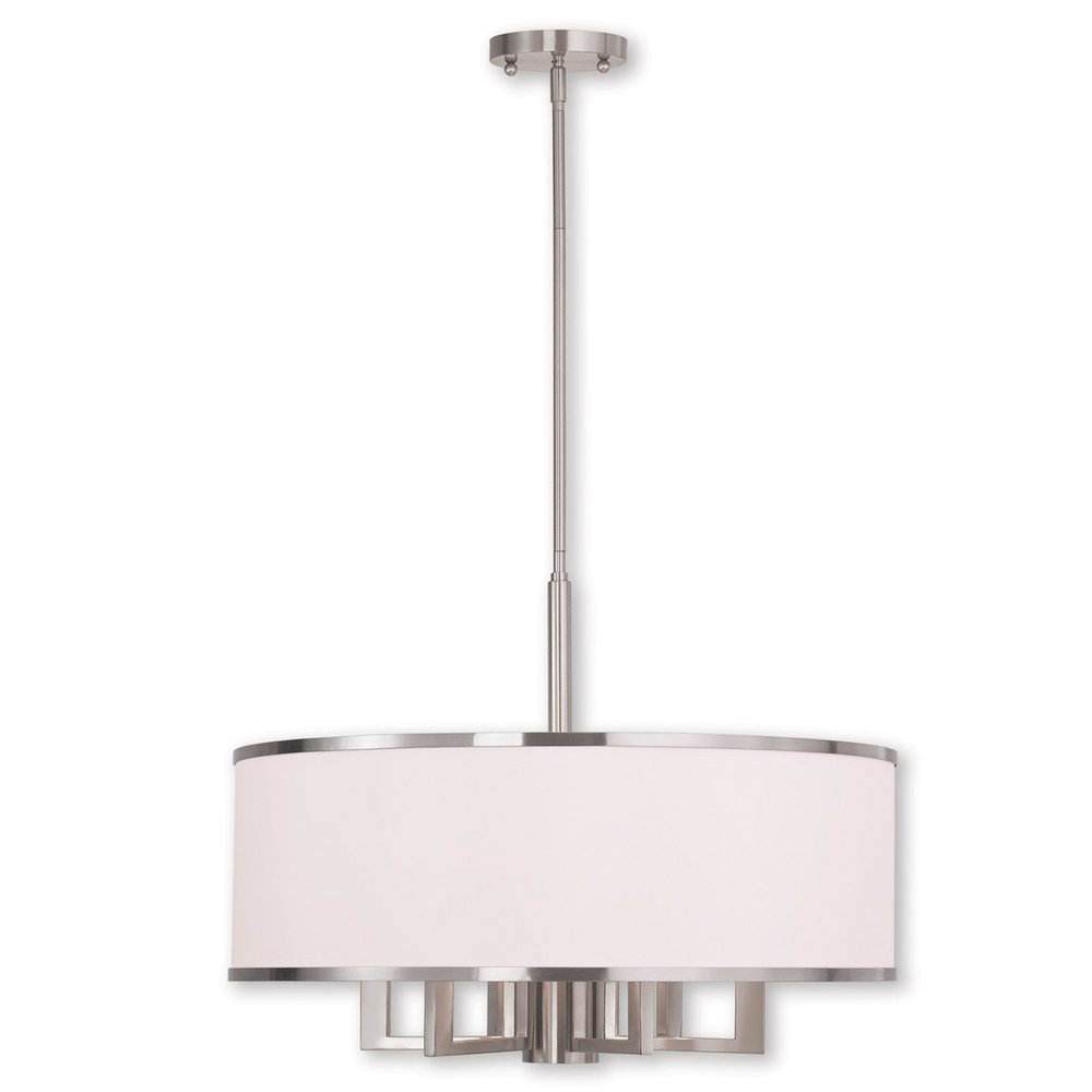 Nickel Six Light Metal Dimmable Chandelier With Shades