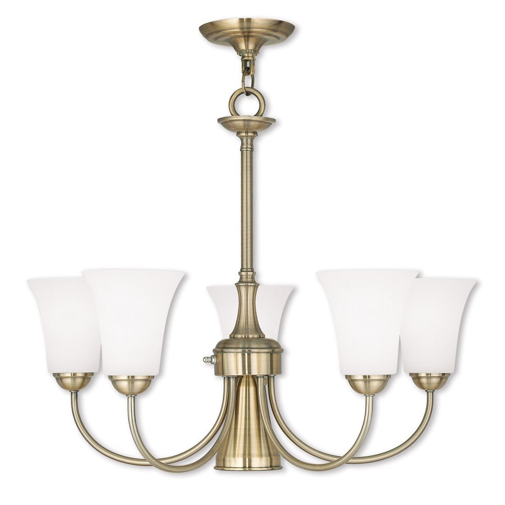 Antiqued Brass Six Light Metal Dimmable Chandelier With Shades