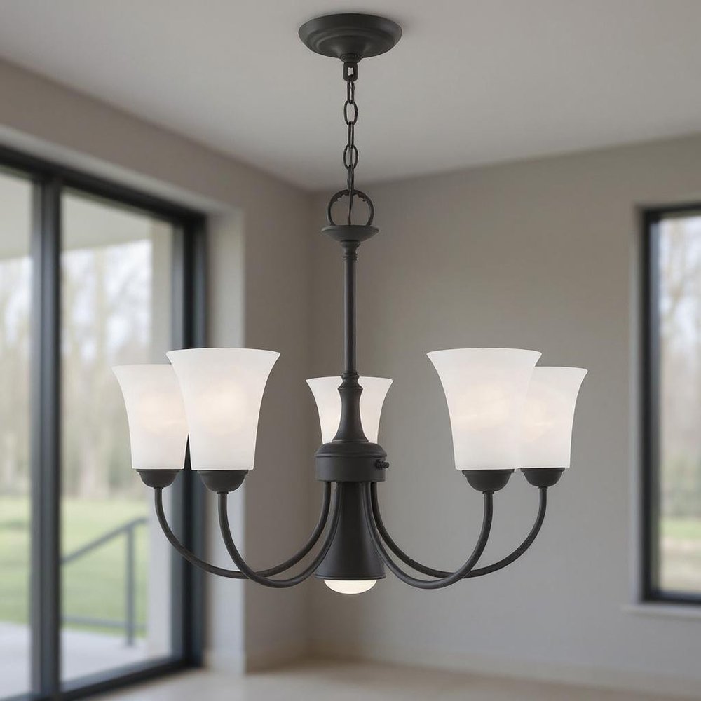 Black Six Light Dimmable Chandelier With Shades