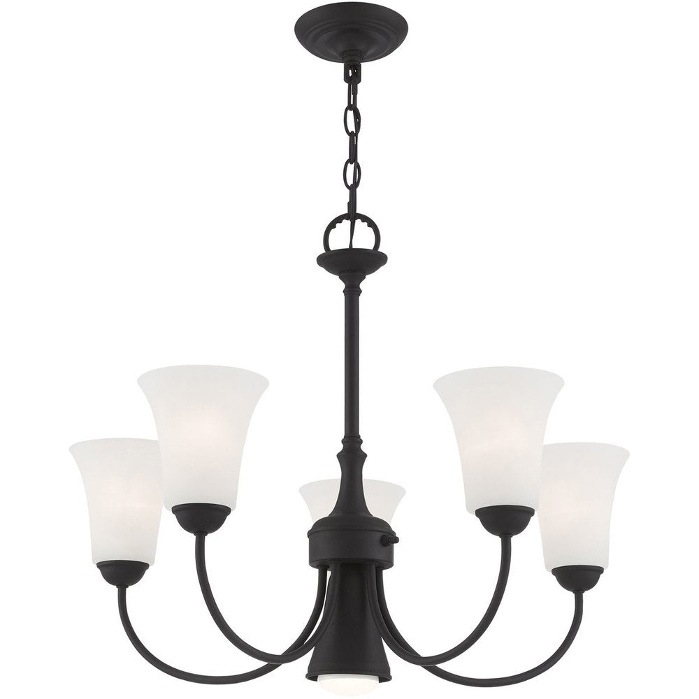 Black Six Light Dimmable Chandelier With Shades