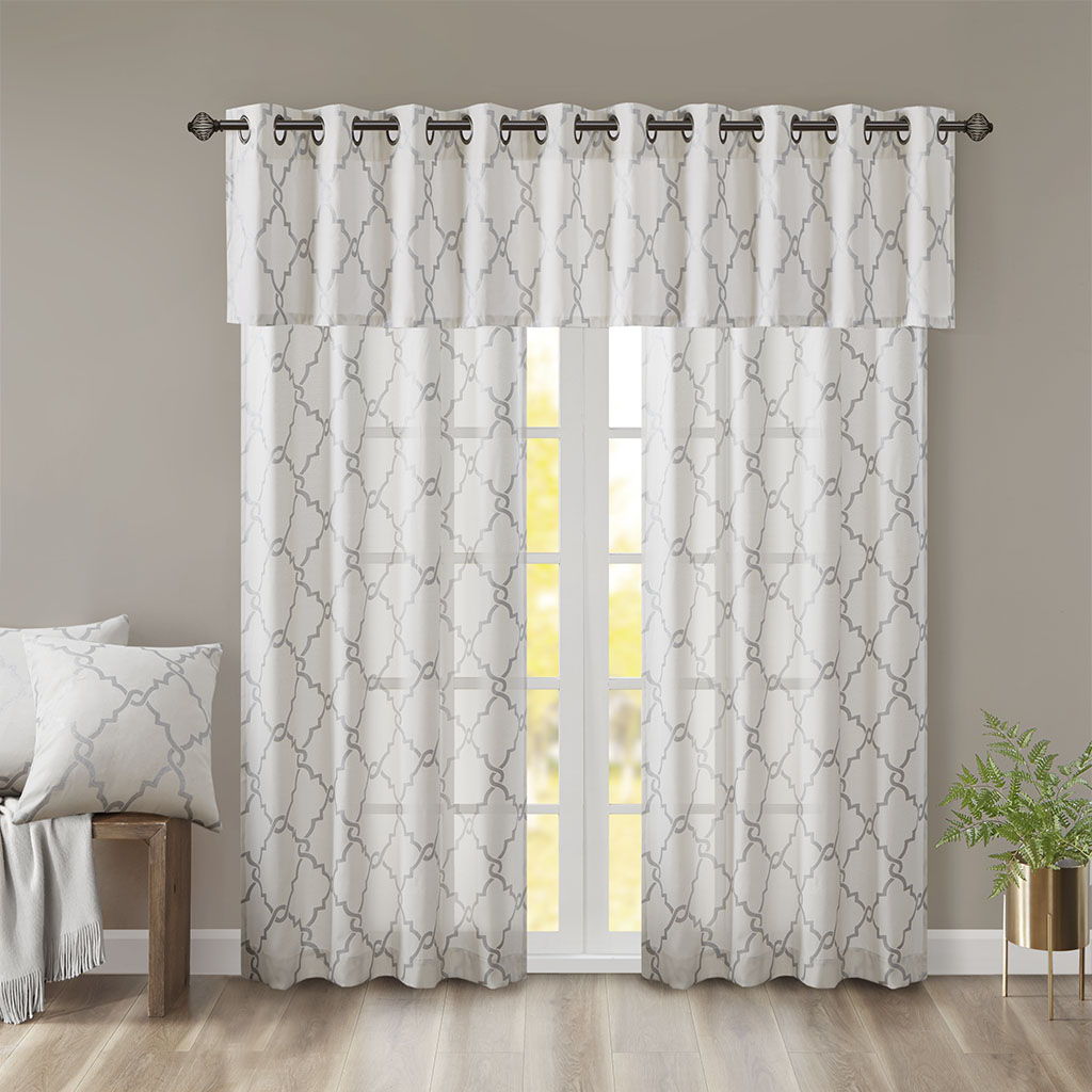 Saratoga - 18" Fretwork Print Grommet Top Window Valance - Ivory