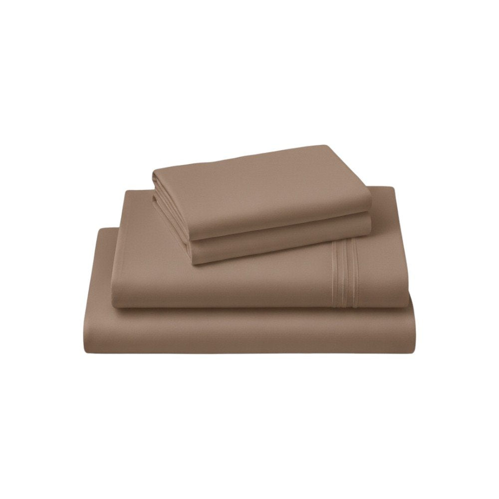 Four Piece Light Brown Cotton Queen Sheet Set