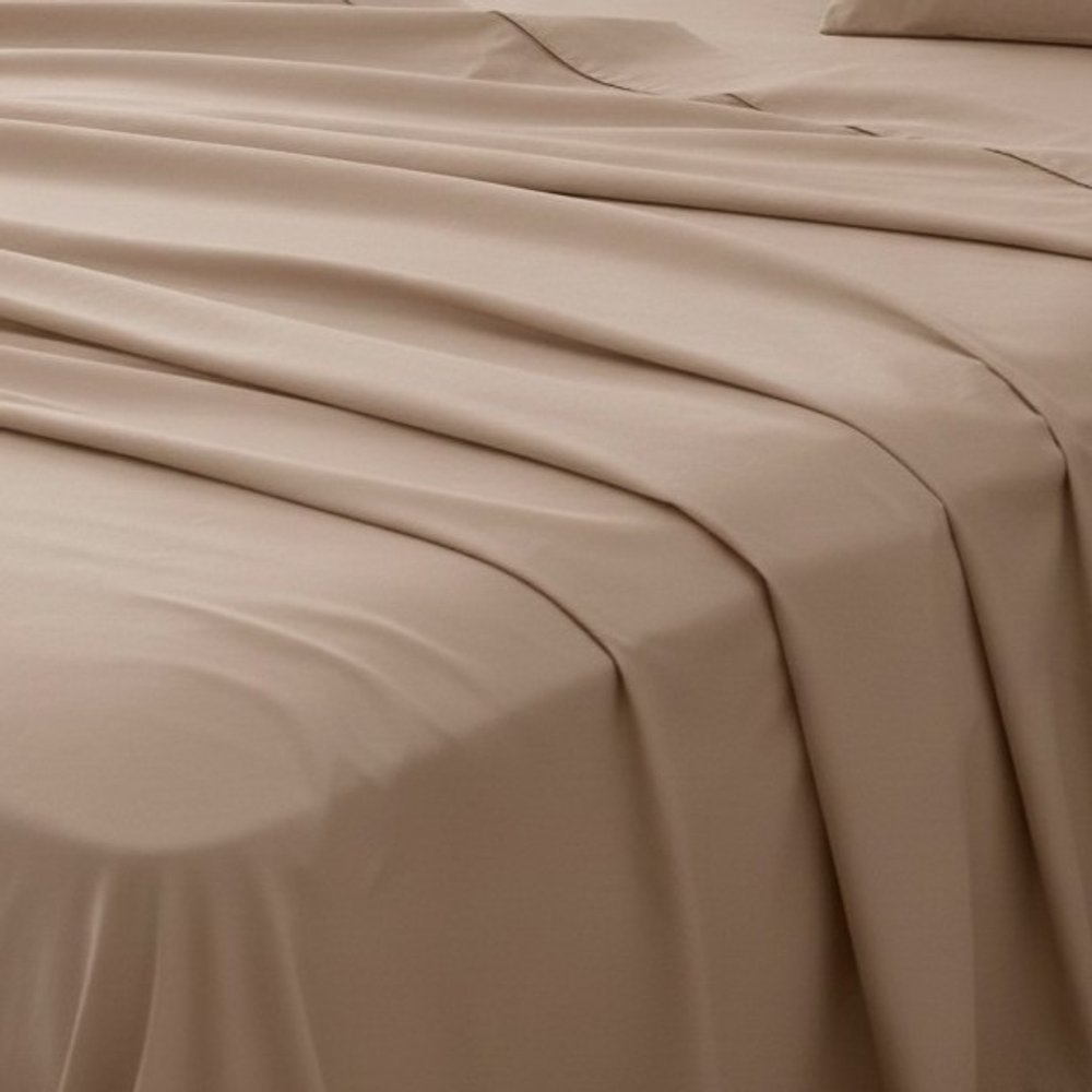 Four Piece Light Brown Cotton Queen Sheet Set