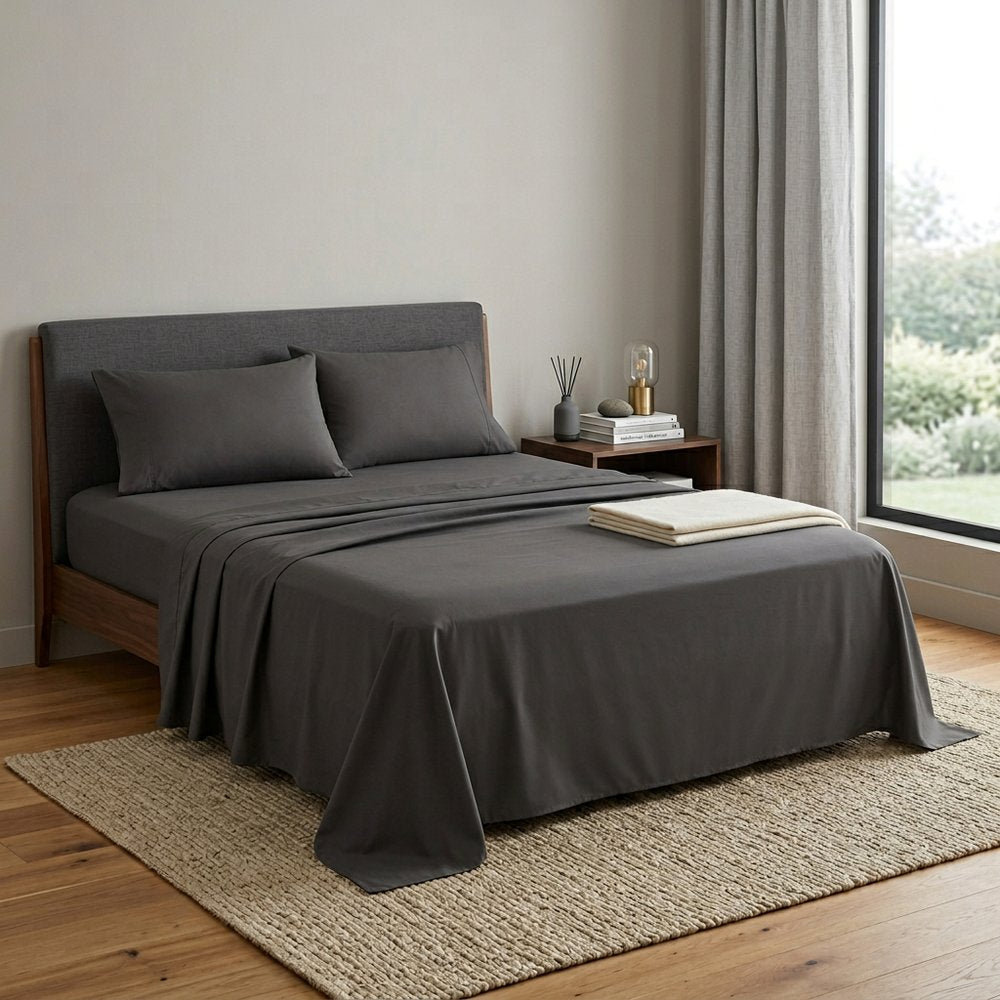 Four Piece Charcoal Cotton Queen Sheet Set