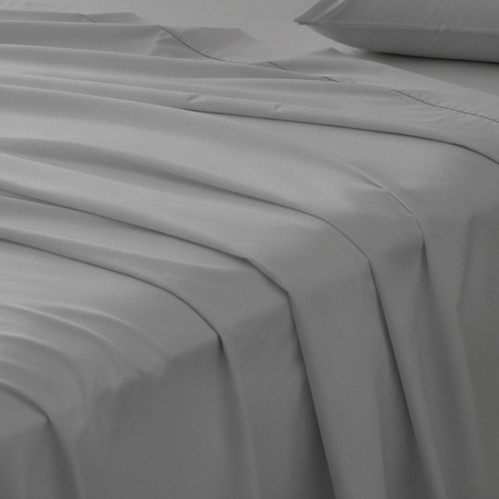 Four Piece Light Gray Cotton Queen Sheet Set