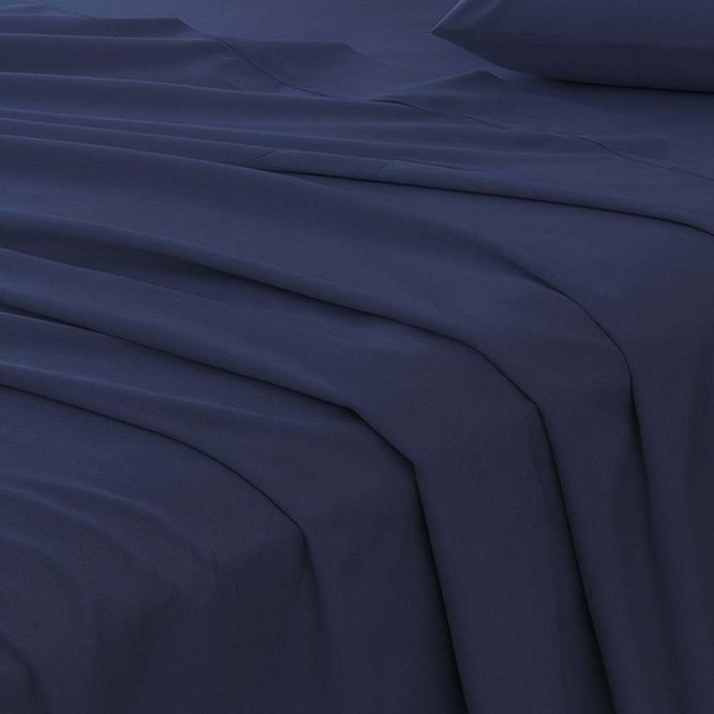 Four Piece Navy Blue Cotton Queen Sheet Set
