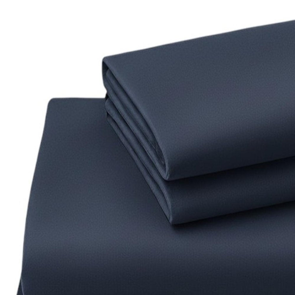 Four Piece Navy Blue Cotton Queen Sheet Set