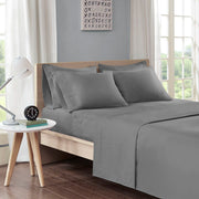 Microfiber - Twin Sheet Set With Side Storage Pockets - Charcoal