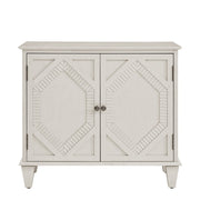 34" White Wood Carved Geometric Accent Cabinet With Two Doors