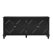 66" Black Wood Carved Geometric Accent Cabinet With Four Doors