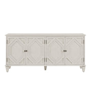 66" White Wood Carved Geometric Accent Cabinet With Four Doors
