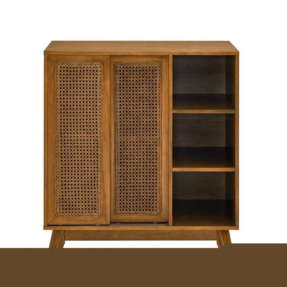 32" Light Brown Wood Sideboard With Two Sliding Doors