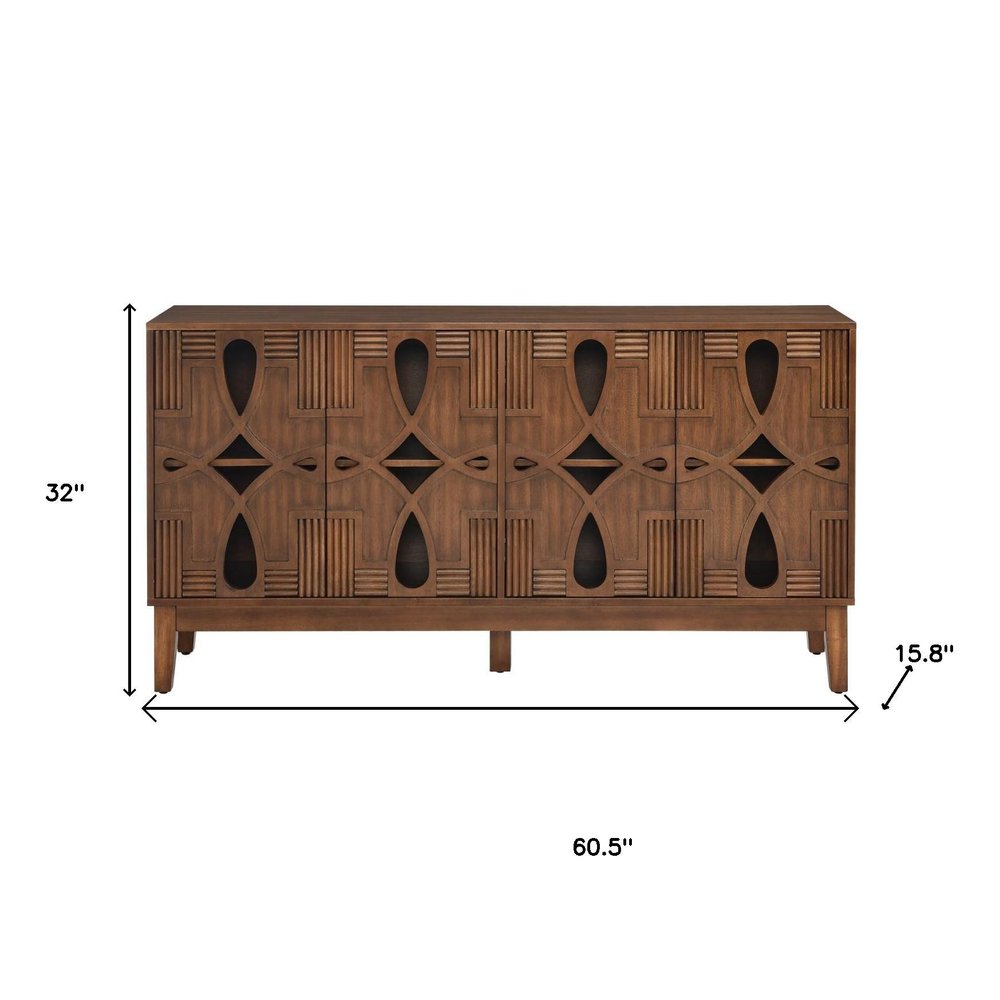 61" Brown Wood Sideboard With Four Doors