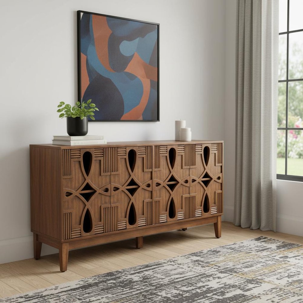 61" Brown Wood Sideboard With Four Doors
