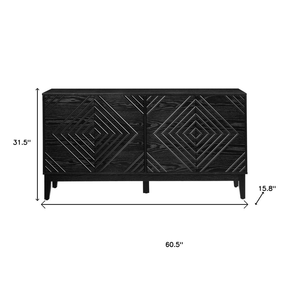 61" Black Wood Sideboard With Four Doors