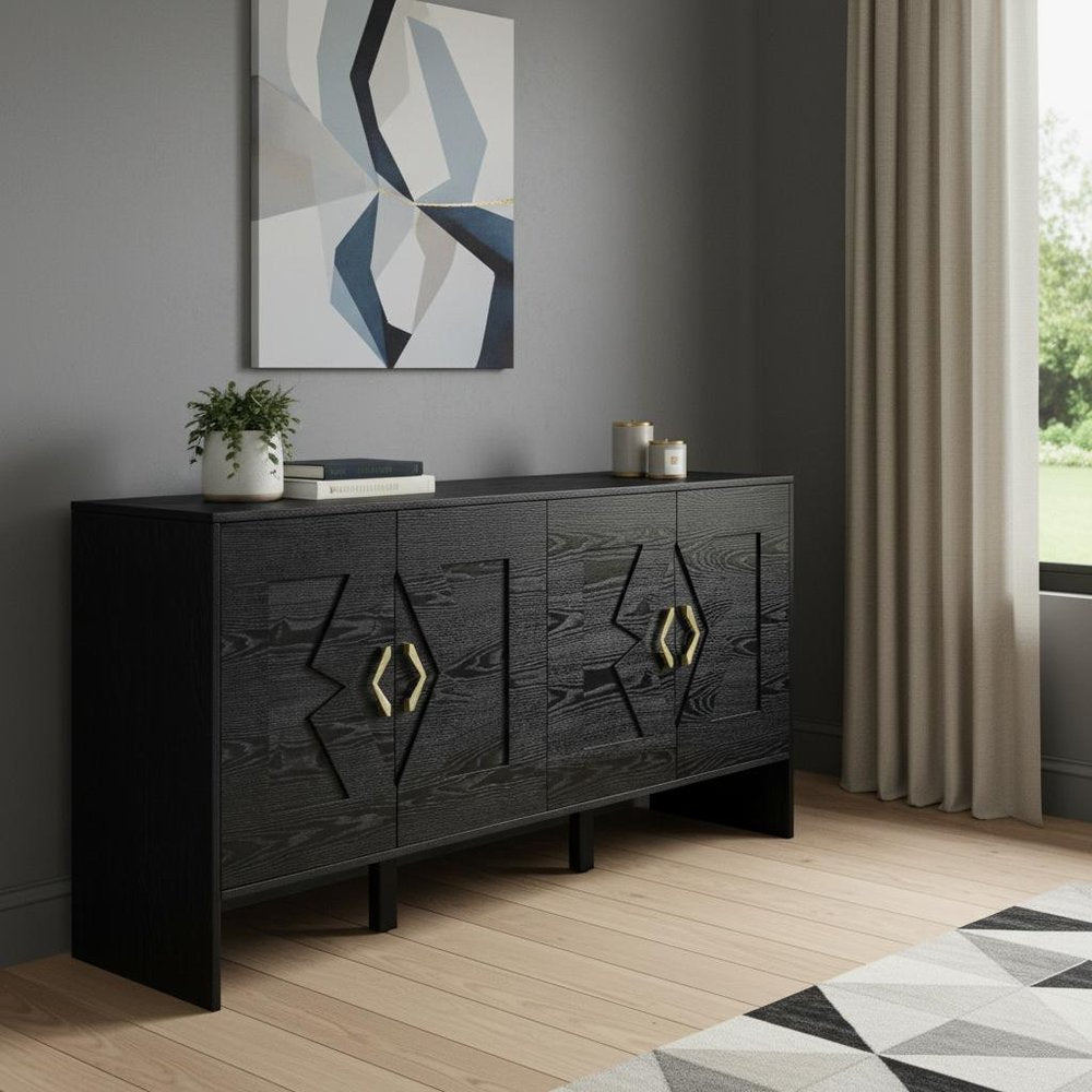 60" Black Wood Sideboard With Four Doors