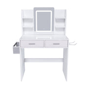 28" White Wood Mirrored Two Drawer Vanity Table And Lights