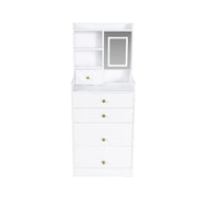 20" White Wood Mirrored Five Drawer Vanity Table And Lights