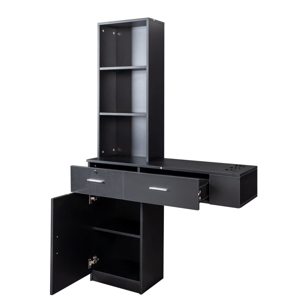 40" Black Wood Mirrored Two Drawer Vanity Table