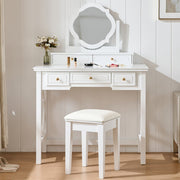 36" White Wood Mirrored Five Drawer Vanity Table
