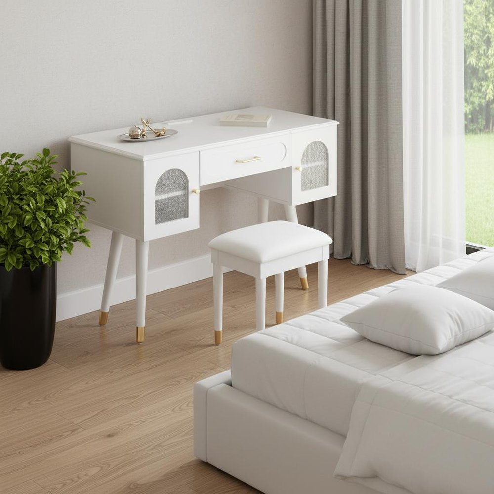 40" White Wood Vanity Table