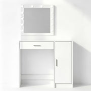 35" White Wood Mirrored Vanity Table And Lights