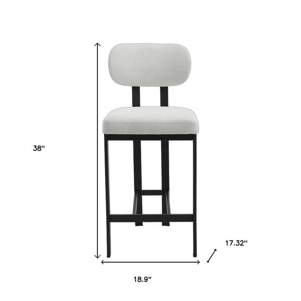 Set of Two 26" White and Black Fabric and Metal Counter Height Bar Chairs