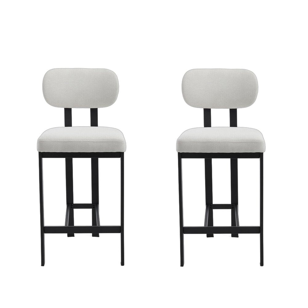 Set of Two 26" White and Black Fabric and Metal Counter Height Bar Chairs