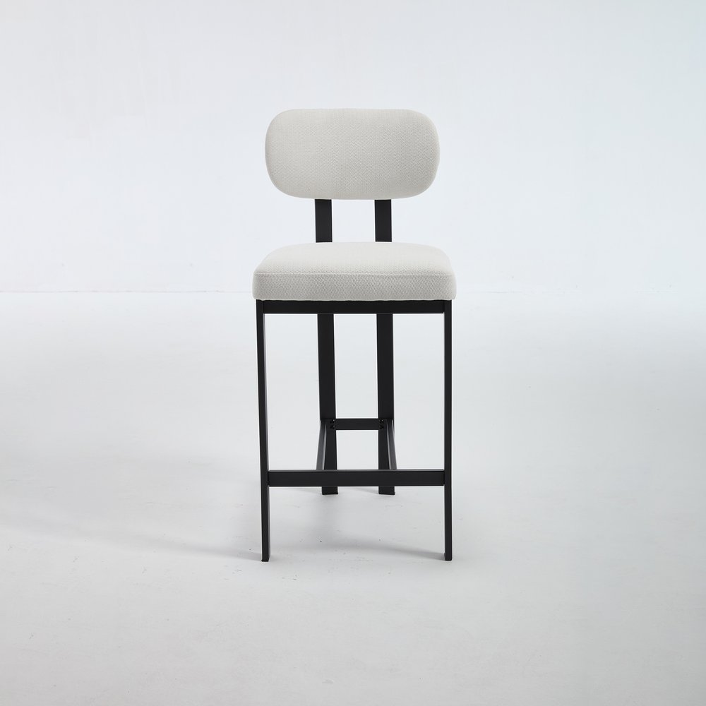 Set of Two 26" White and Black Fabric and Metal Counter Height Bar Chairs