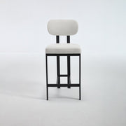 Set of Two 26" White and Black Fabric and Metal Counter Height Bar Chairs