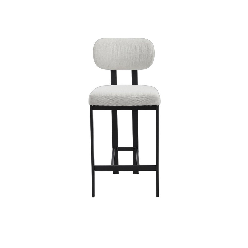 Set of Two 26" White and Black Fabric and Metal Counter Height Bar Chairs
