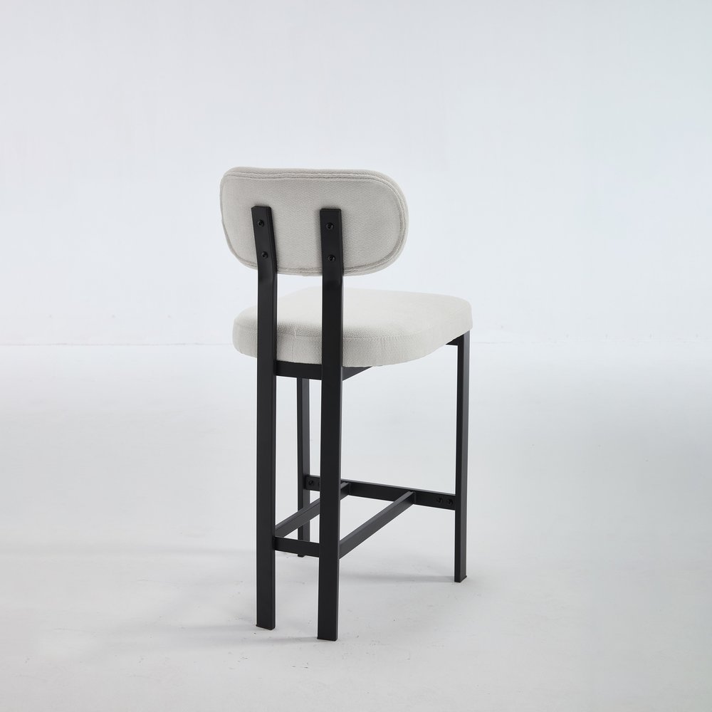 Set of Two 26" White and Black Fabric and Metal Counter Height Bar Chairs
