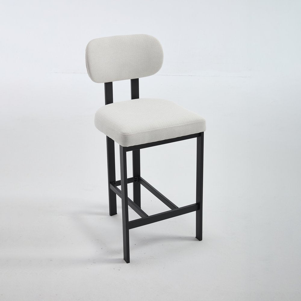 Set of Two 26" White and Black Fabric and Metal Counter Height Bar Chairs
