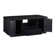47" Black Wood Oval Block Coffee Table With Storage