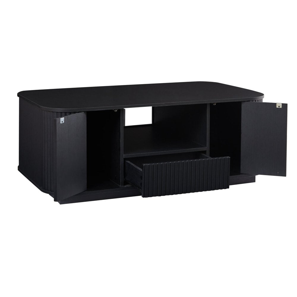 47" Black Wood Oval Block Coffee Table With Storage