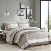 Jaxon - Stripe Comforter Set With Bed Sheets - Beige / Gray