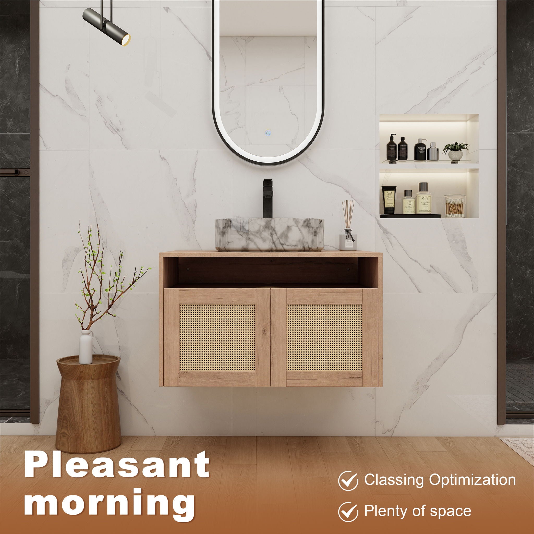 Bathroom Vanity With Art Sink, 2 Soft Close Doors, Float Mounting Design
