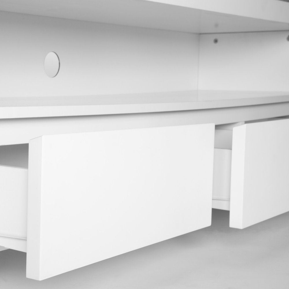 59" White Wood Enclosed and Open Storage TV Stand