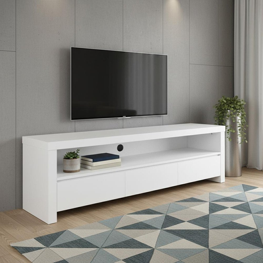 59" White Wood Enclosed and Open Storage TV Stand