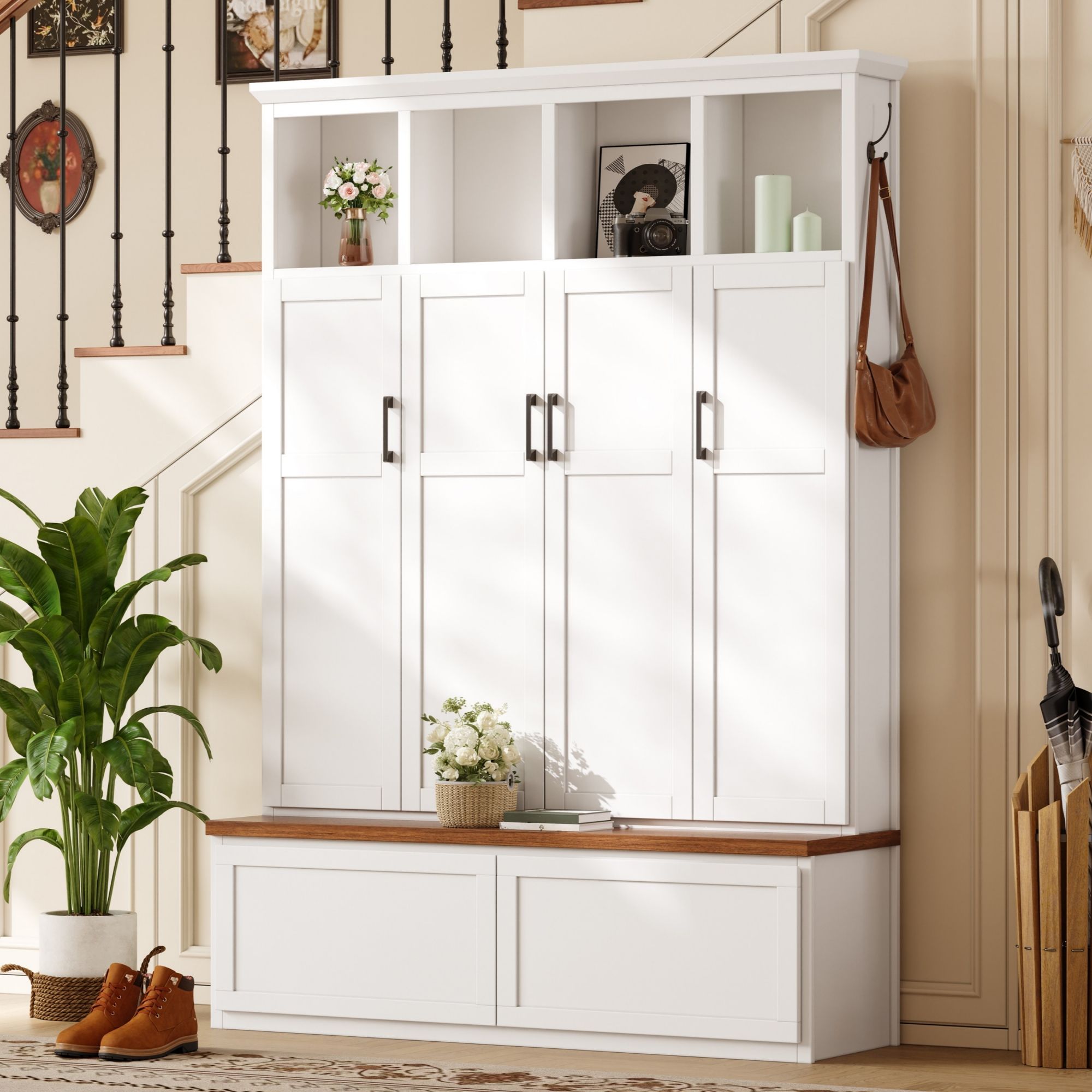 Hall Tree With 4 Hidden Cabinets
