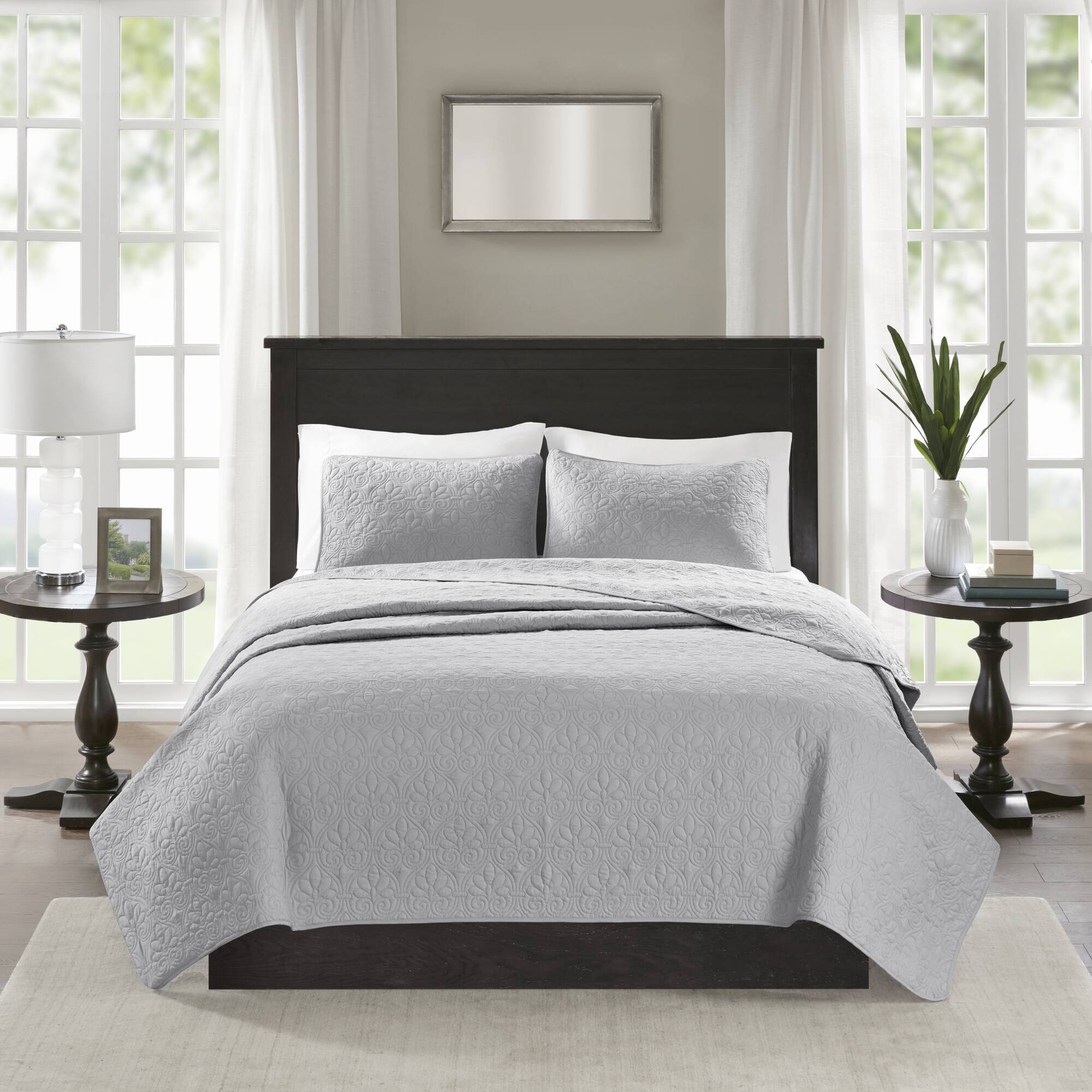 Quebec - Twin Reversible Coverlet Set - Gray