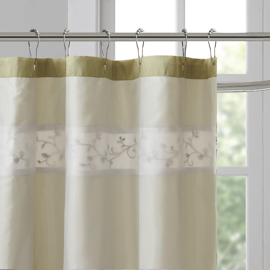 Serene - Embroidered Floral Shower Curtain - Green