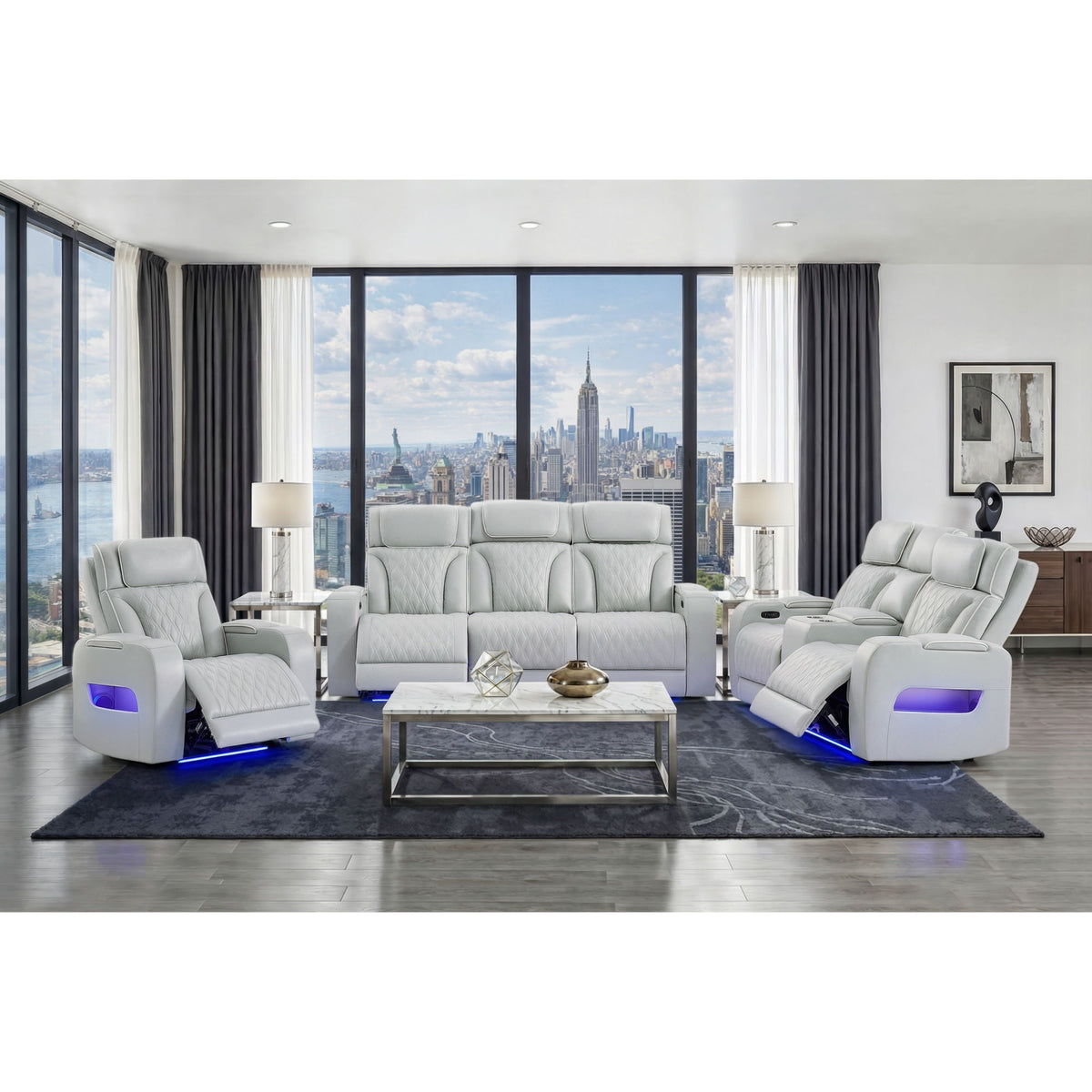 Julian - Power Recliner With Power Headrest And LED Lighting - Silver