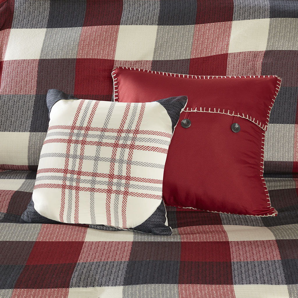 Ridge - King 6 Piece Herringbone Duvet Cover Set - Red
