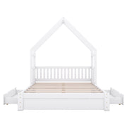 House Style Platform Bed With Guardrail And 2 Drawers