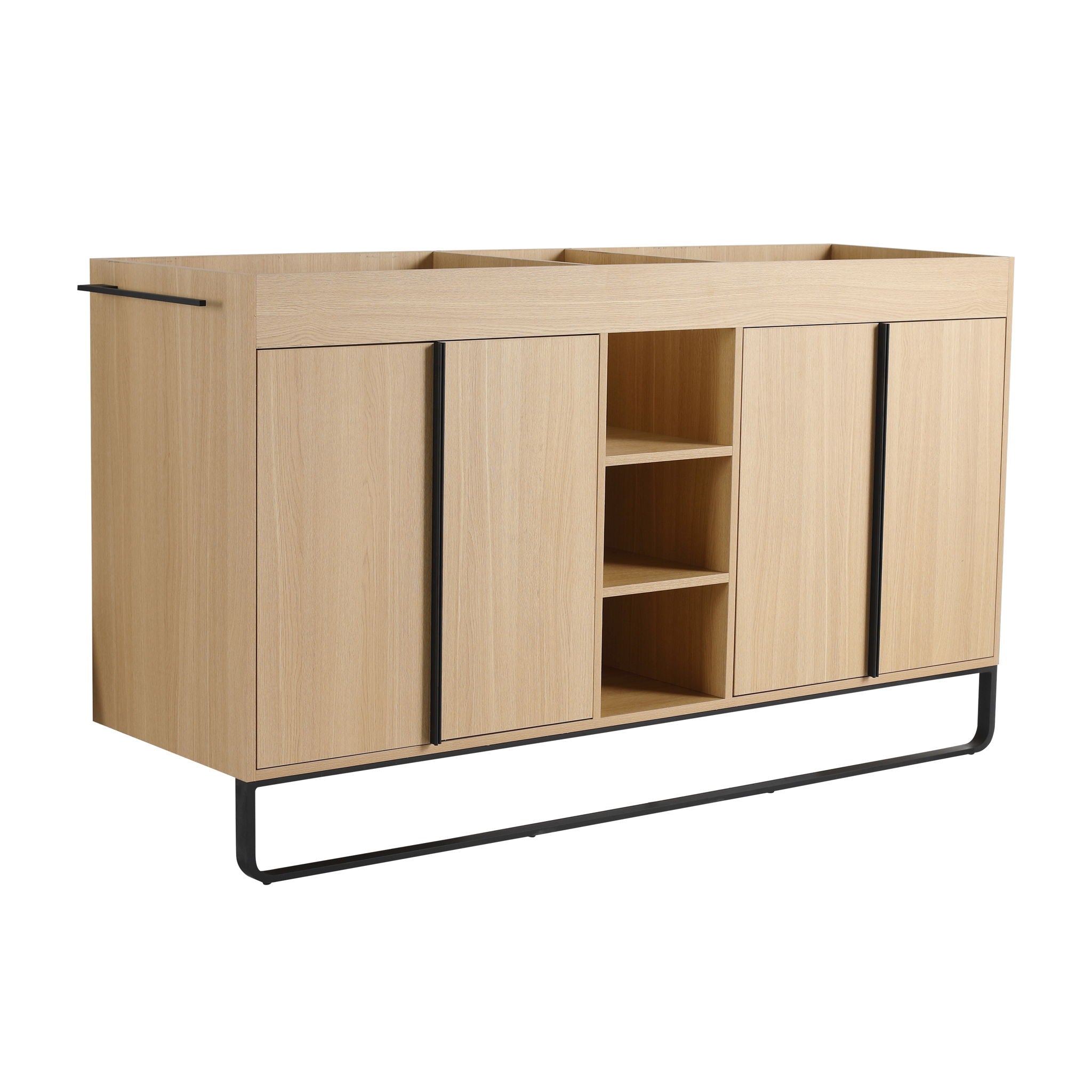 58" Freestanding Bathroom Cabinet With 4 Soft Close Doors & 3 Open Racks (Vanity Only, No Sink) - Oak
