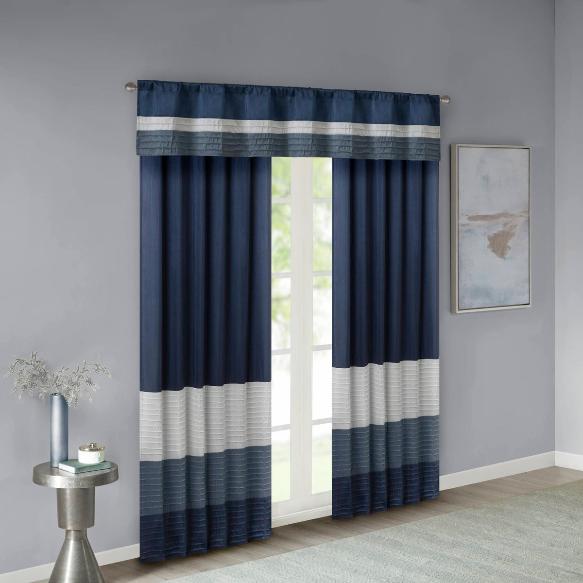 Amherst - Polyoni Pintuck Window Valance - Navy