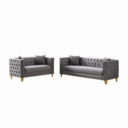 3 And 2 Seater Deep Seat Sofa With Button Nailhead, Square Arm Couches, Furniture For Living Room - Gray